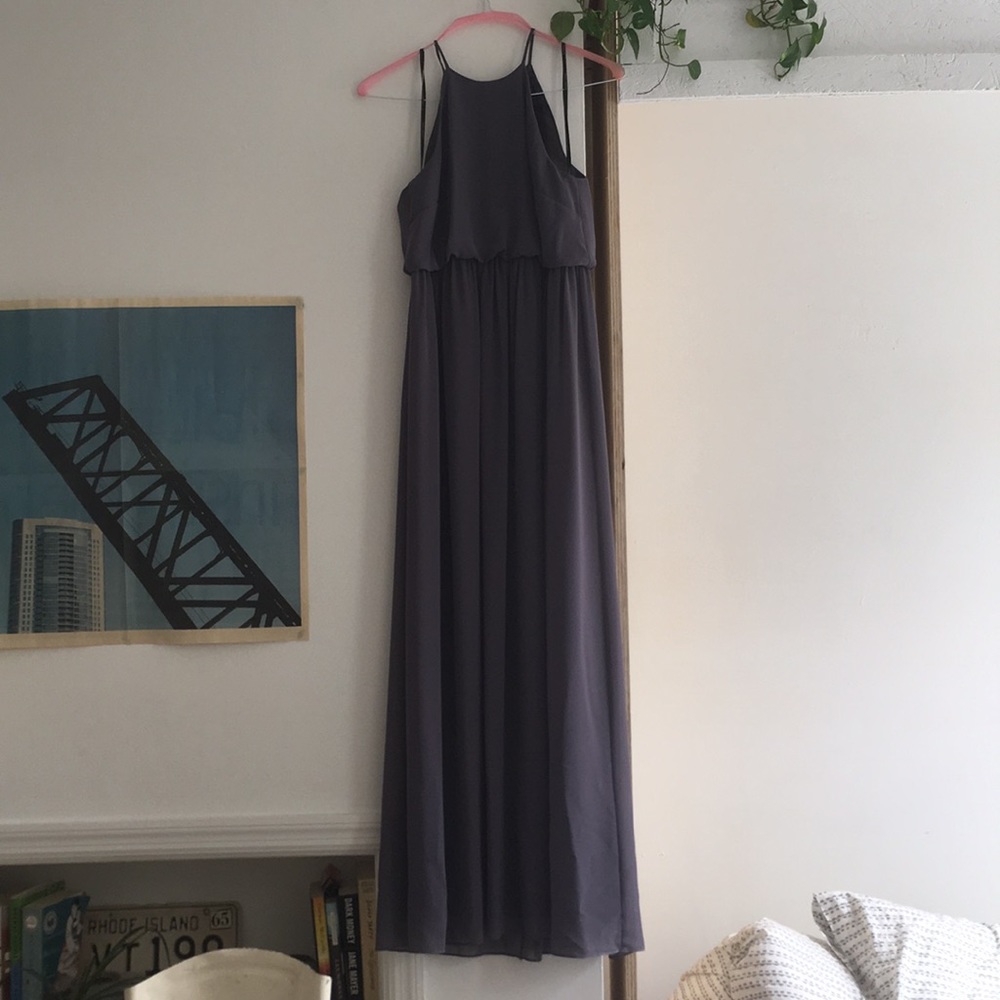 Dark slate gray Donna Morgan bridesmaid dress